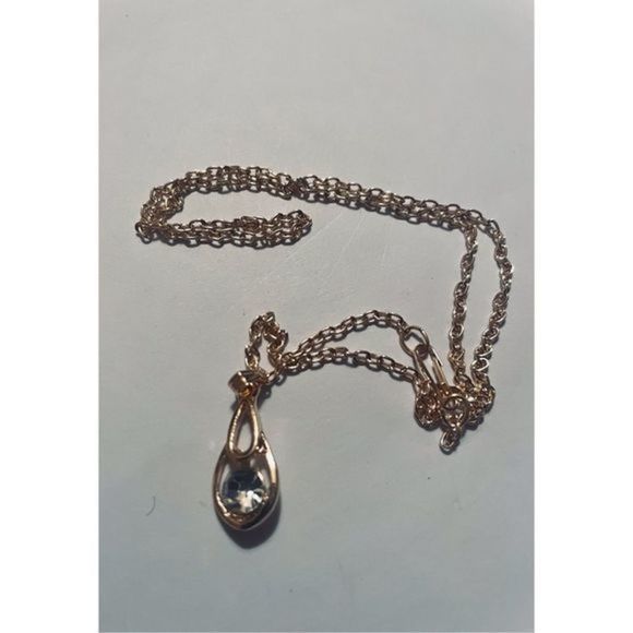 Gold AND WHITE SAPPHIRE OVAL NECKLACE - Picture 3 of 6